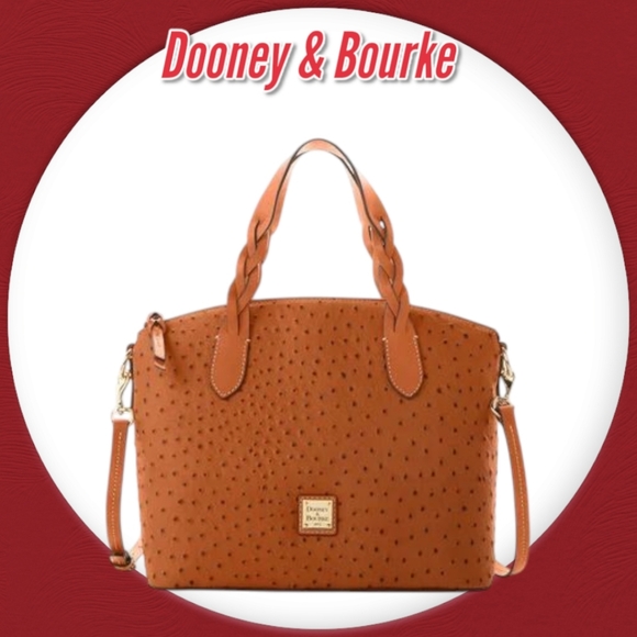 Dooney & Bourke Leather Ostrich Celeste Satchel Purse Bag Caramel Brown - Picture 1 of 15